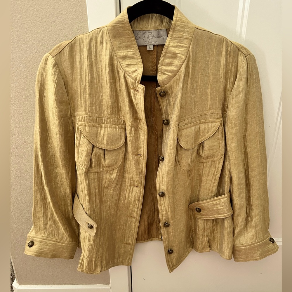 Earl Rutenberg Vintage Jacket L Gold Metallic Crinkle Lightweight  Old Money
